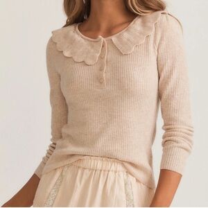 Love Shack Fancy loveshackfancy Siella wheat wool ruffle button sweater XS